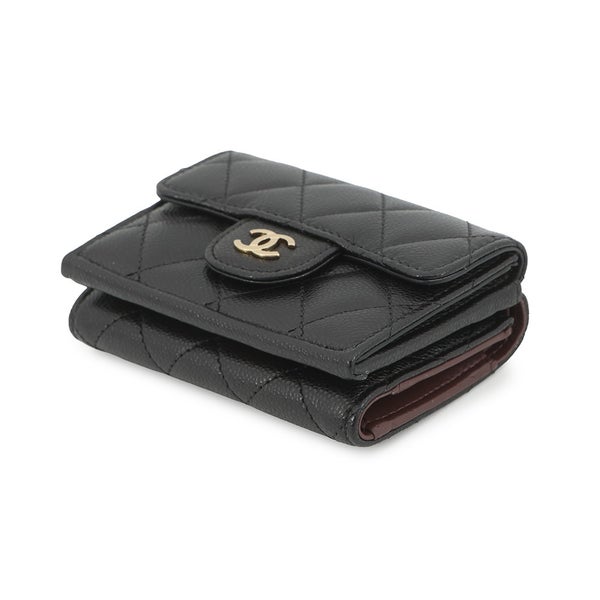 シャネル 三つ折り財布 マトラッセ ココマーク クラシック スモール フラップ ウォレット キャビアスキン AP0230 CHANEL 財布 黒