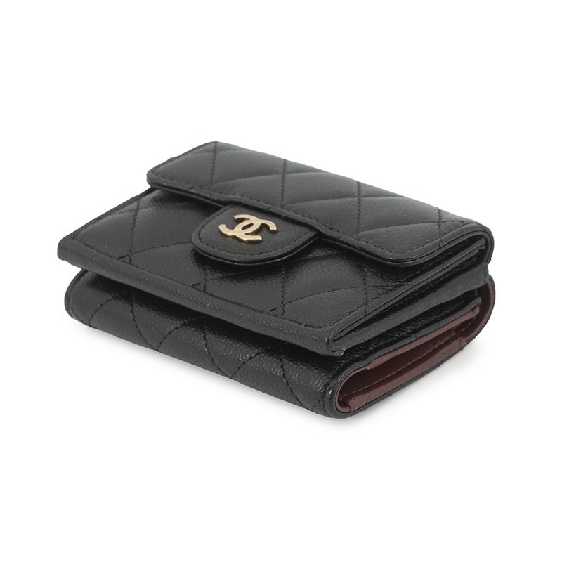 シャネル 三つ折り財布 マトラッセ ココマーク クラシック スモール フラップ ウォレット キャビアスキン AP0230 CHANEL 財布 黒