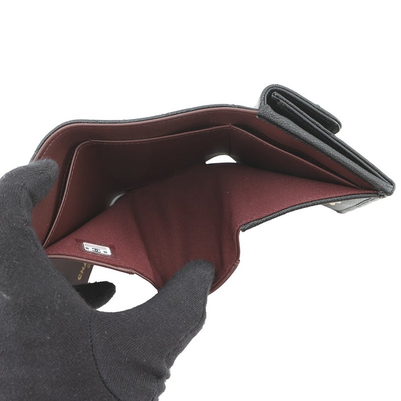 シャネル 三つ折り財布 マトラッセ ココマーク クラシック スモール フラップ ウォレット キャビアスキン AP0230 CHANEL 財布 黒