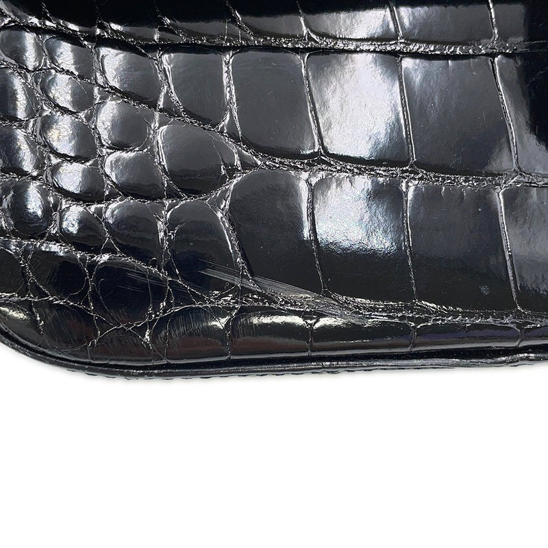 シャネル チェーンショルダーバッグ ココマーク ダブルチェーン クロコダイル CHANEL 黒