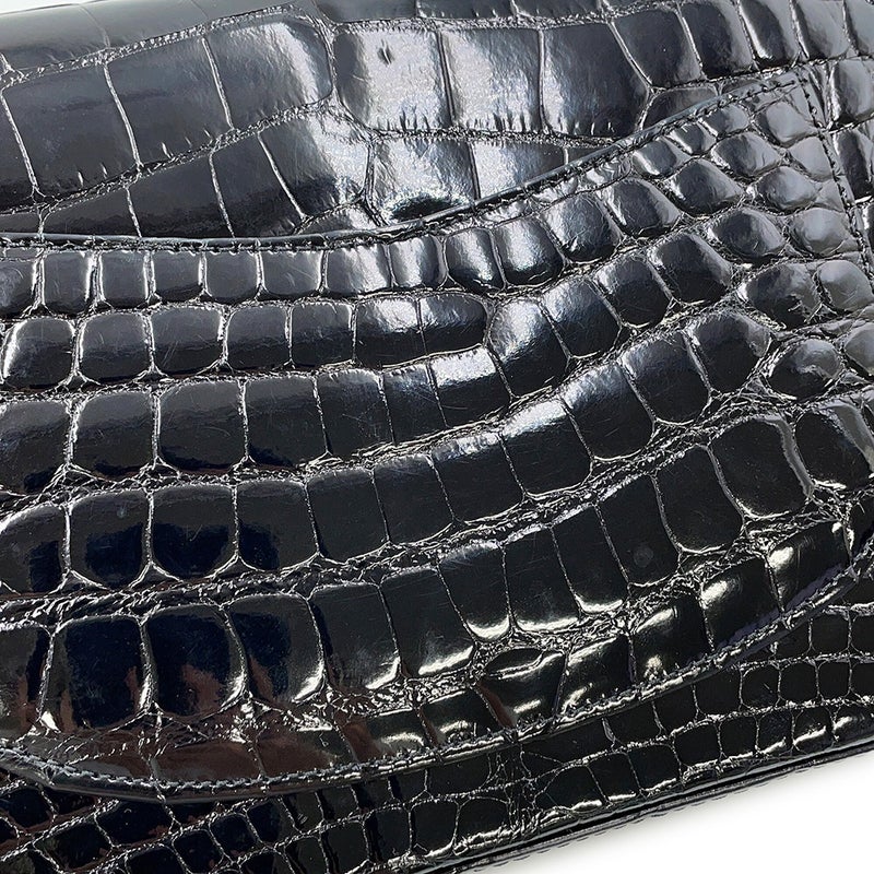 シャネル チェーンショルダーバッグ ココマーク ダブルチェーン クロコダイル CHANEL 黒