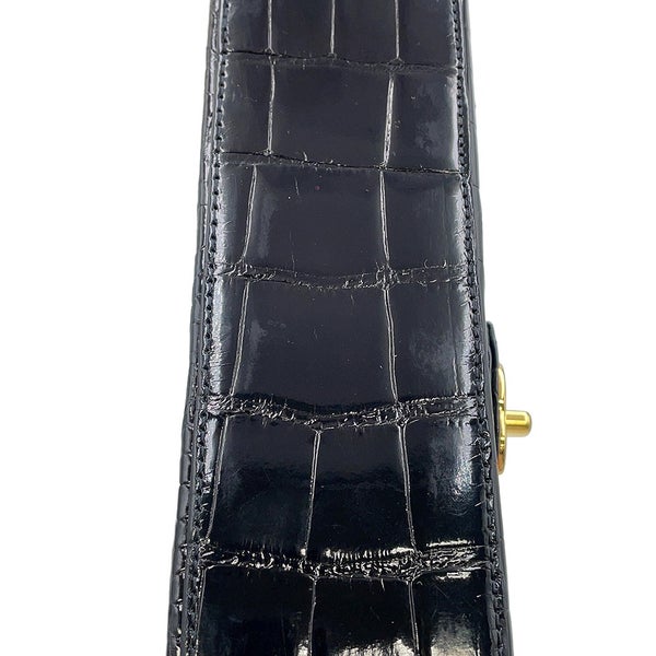 シャネル チェーンショルダーバッグ ココマーク ダブルチェーン クロコダイル CHANEL 黒