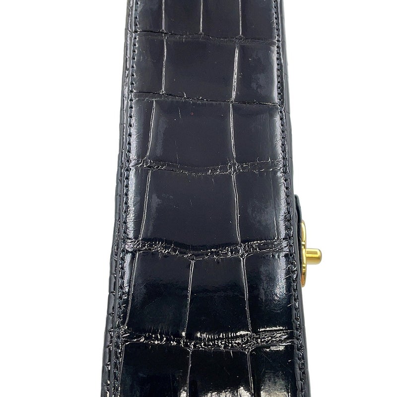 シャネル チェーンショルダーバッグ ココマーク ダブルチェーン クロコダイル CHANEL 黒