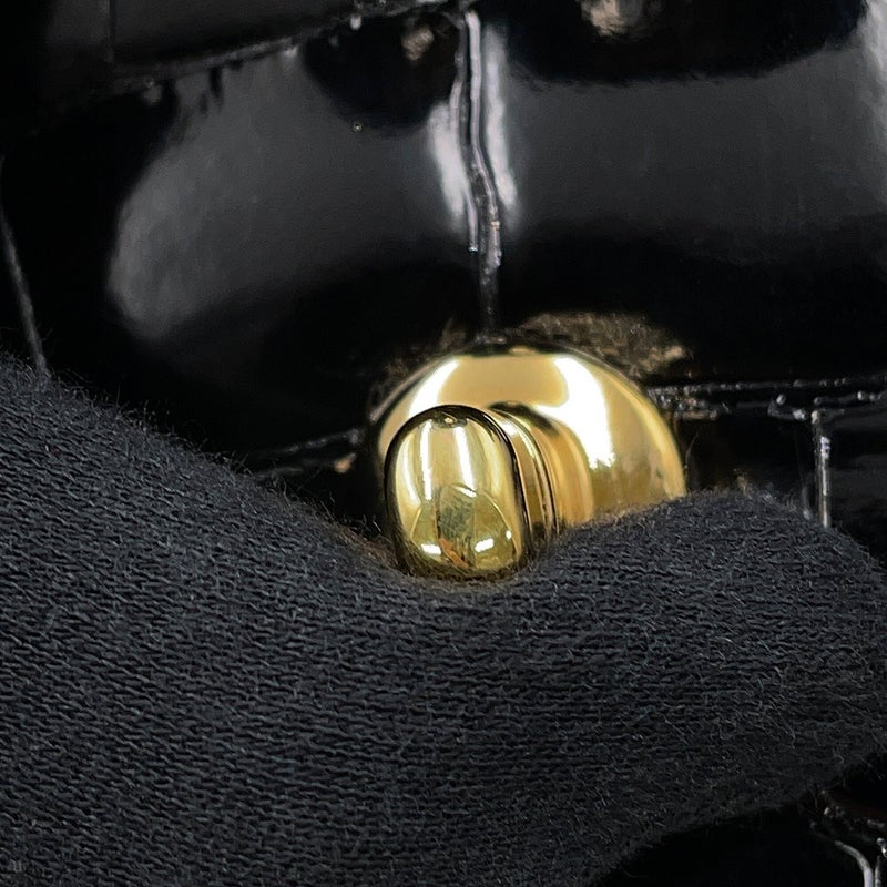 シャネル チェーンショルダーバッグ ココマーク ダブルチェーン クロコダイル CHANEL 黒