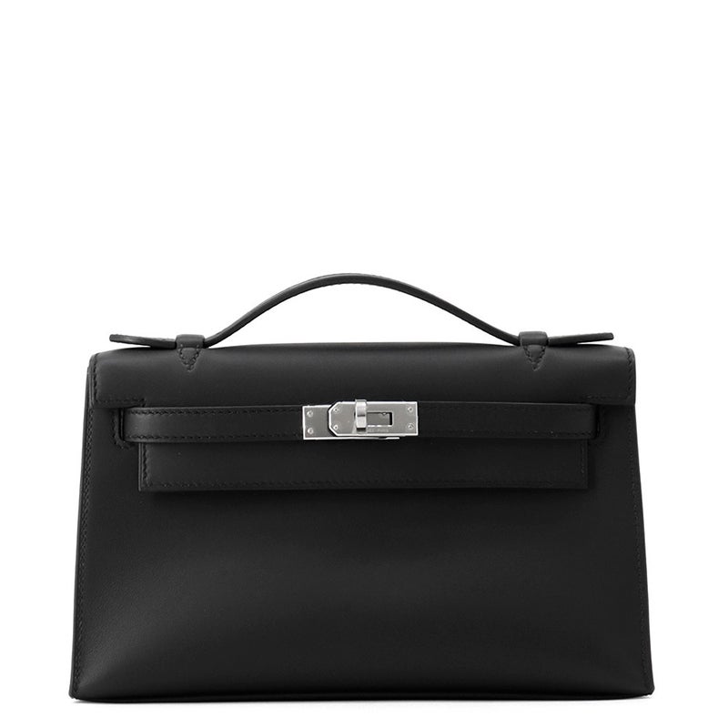 エルメス ハンドバッグ ポシェットケリー ブラック/シルバー金具 スイフト K刻印 黒