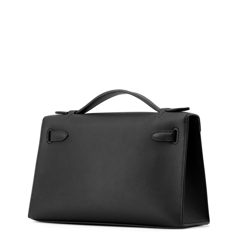 エルメス ハンドバッグ ポシェットケリー ブラック/シルバー金具 スイフト K刻印 黒