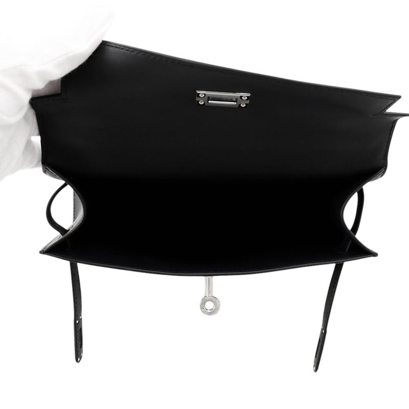 エルメス ハンドバッグ ポシェットケリー ブラック/シルバー金具 スイフト K刻印 黒