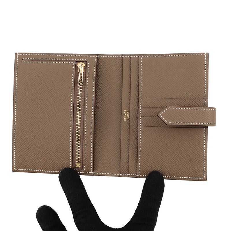 エルメス 二つ折り財布 ベアンコンパクト エトゥープ/ゴールド金具 エプソン B刻印 財布