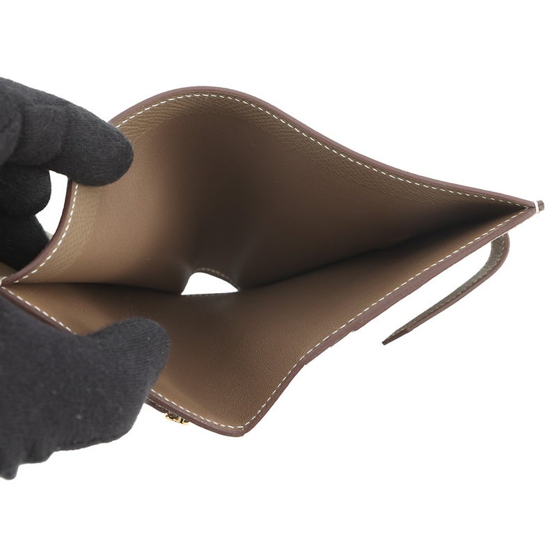 エルメス 二つ折り財布 ベアンコンパクト エトゥープ/ゴールド金具 エプソン B刻印 財布
