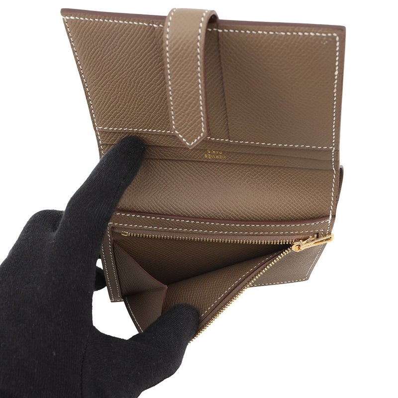 エルメス 二つ折り財布 ベアンコンパクト エトゥープ/ゴールド金具 エプソン B刻印 財布