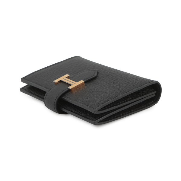 エルメス カードケース ベアン ミニ ブラック/ゴールド金具 シェブルミゾル Y刻印 HERMES 名刺入れ 黒