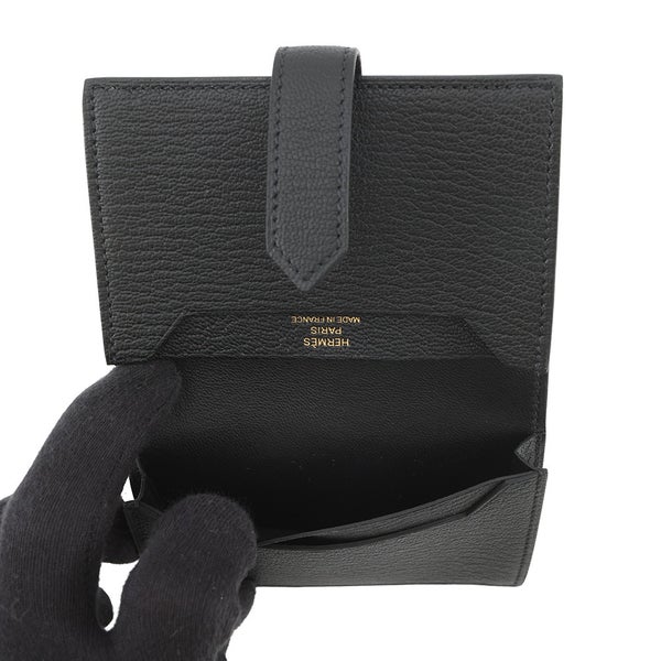 エルメス カードケース ベアン ミニ ブラック/ゴールド金具 シェブルミゾル Y刻印 HERMES 名刺入れ 黒
