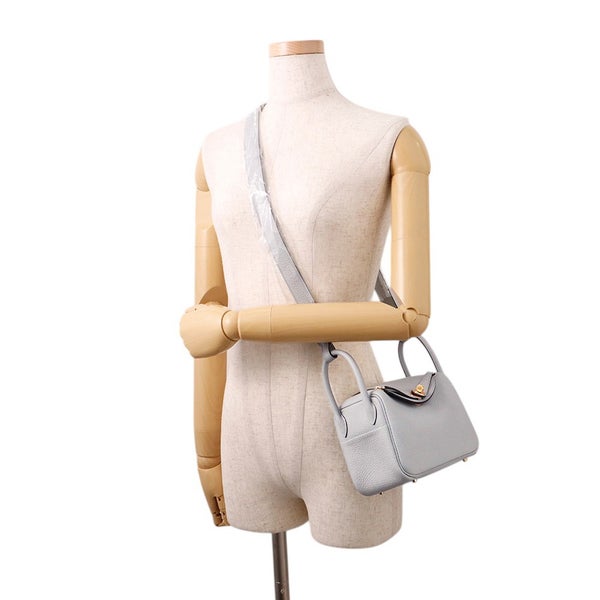 エルメス ハンドバッグ リンディ ミニ ブルーグラシエ/ゴールド金具 トリヨンクレマンス K刻印 ２wayショルダー