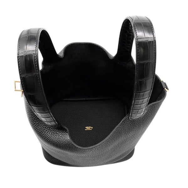 エルメス ハンドバッグ ピコタンロックMM ブラック/ゴールド金具 トリヨンクレマンス/アリゲーターマット Y刻印 黒