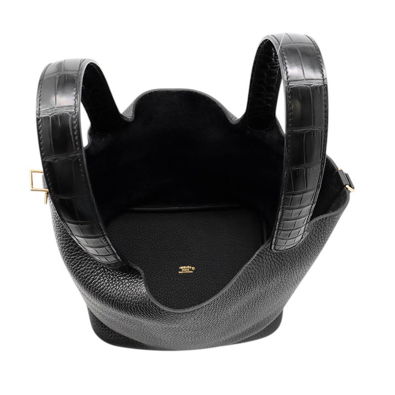 エルメス ハンドバッグ ピコタンロックMM ブラック/ゴールド金具 トリヨンクレマンス/アリゲーターマット Y刻印 黒