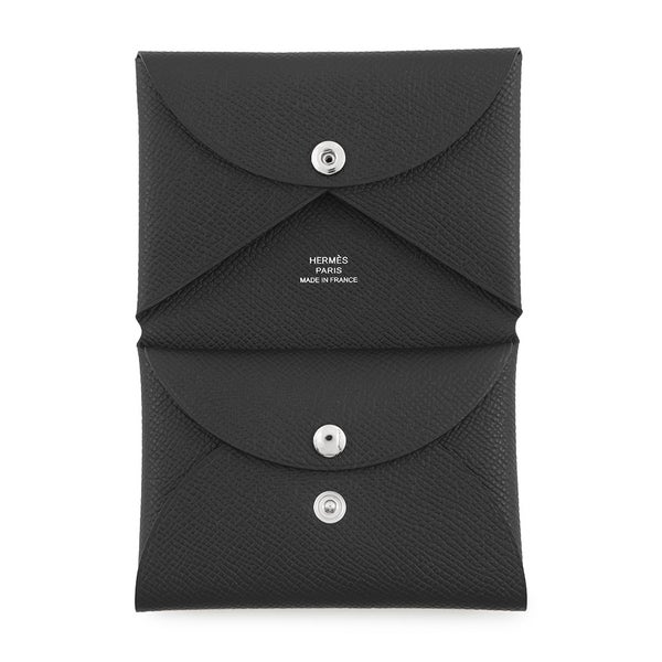 エルメス コインケース カルヴィ デュオ ブラック/シルバー金具 エプソン G刻印 財布 黒