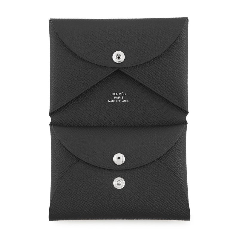 エルメス コインケース カルヴィ デュオ ブラック/シルバー金具 エプソン G刻印 財布 黒