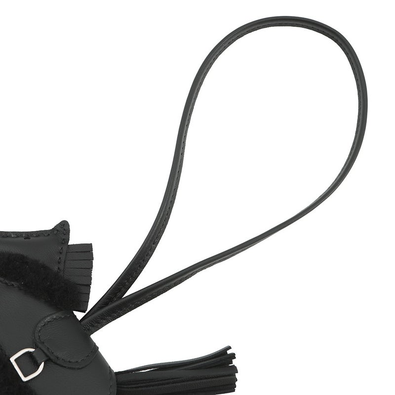 エルメス バッグチャーム ロデオPM ロベオ プラッシュ ブラック ラムスキン/ムートン G刻印 HERMES チャーム 黒