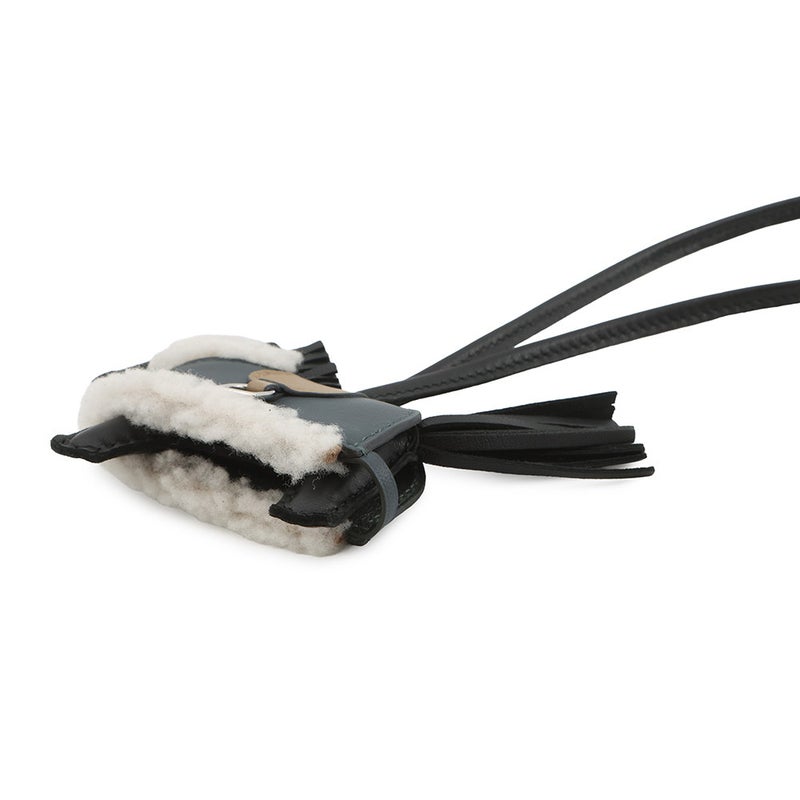 エルメス バッグチャーム ロデオPM ロベオ プラッシュ ブラック/ヴェールマングローブ/ベージュマルファ/シルバー金具 ラムスキン/ムートン K刻印 黒