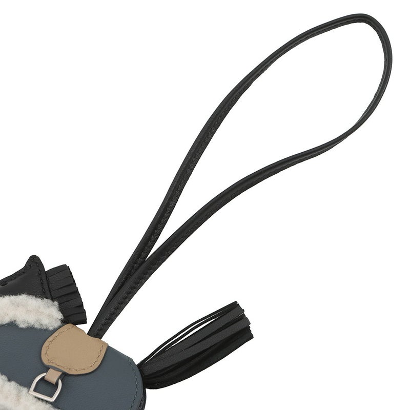 エルメス バッグチャーム ロデオPM ロベオ プラッシュ ブラック/ヴェールマングローブ/ベージュマルファ/シルバー金具 ラムスキン/ムートン K刻印 黒