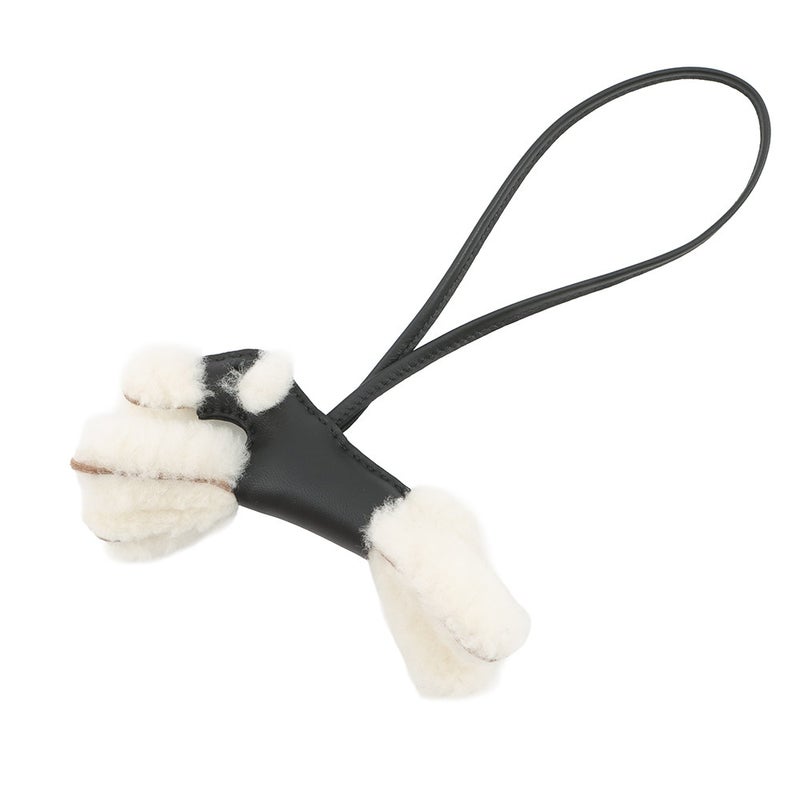 エルメス バッグチャーム バディ ブラック ラムスキン/ムートン G刻印 HERMES チャーム 黒