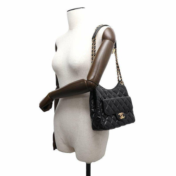 シャネル チェーンショルダーバッグ マトラッセ ココマーク シャイニークランプルカーフレザー AS4322 CHANEL 2way 黒