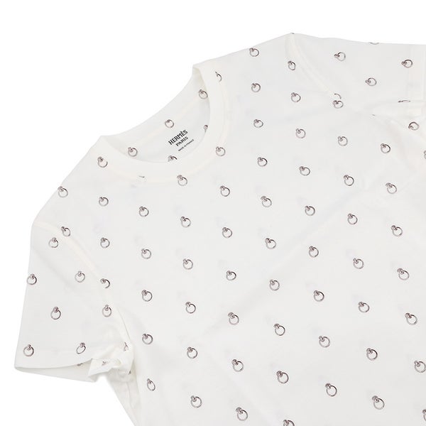 エルメス Tシャツ アノー・フィネス プリント コットン レディースサイズ42 HERMES トップス 白