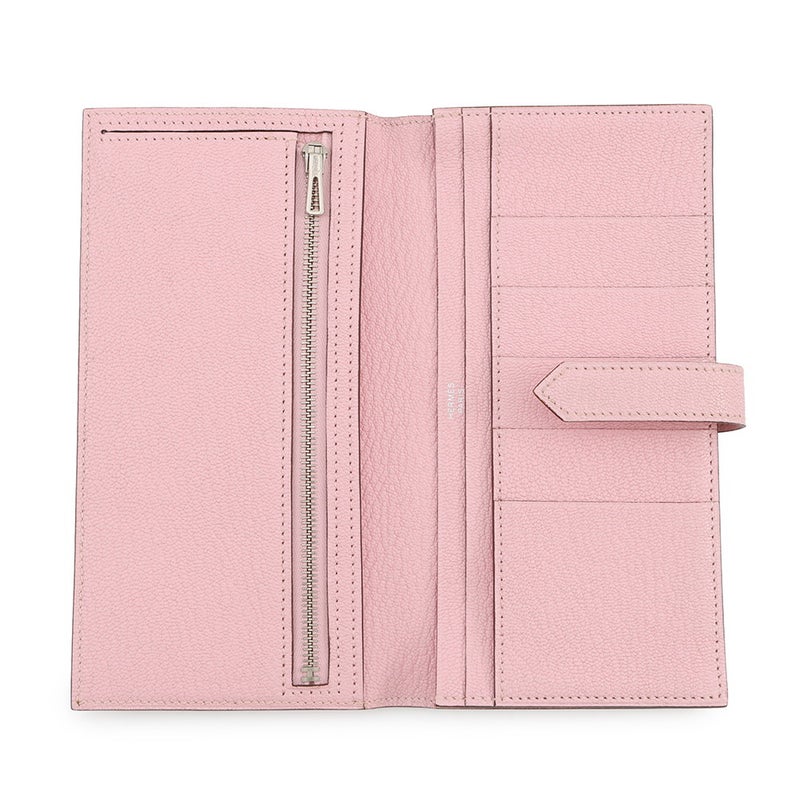 エルメス 長財布 ベアンスフレ ローズサクラ/シルバー金具 シェブルミゾル T刻印 財布