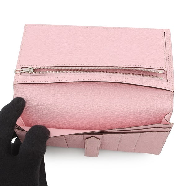 エルメス 長財布 ベアンスフレ ローズサクラ/シルバー金具 シェブルミゾル T刻印 財布