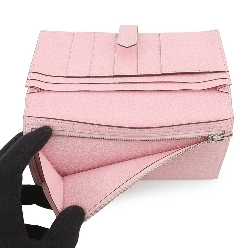 エルメス 長財布 ベアンスフレ ローズサクラ/シルバー金具 シェブルミゾル T刻印 財布