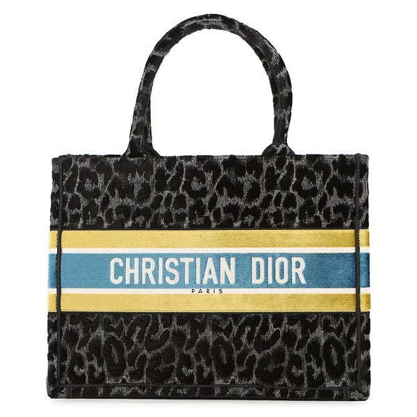 クリスチャン・ディオール トートバッグ ブックトート レオパード ミディアム M1296ZTGT Christian Dior 黒