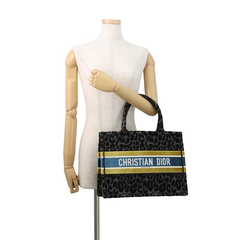 クリスチャン・ディオール トートバッグ ブックトート レオパード ミディアム M1296ZTGT Christian Dior 黒