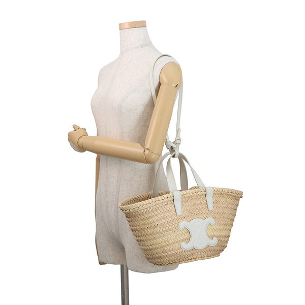 セリーヌ ハンドバッグ トリオンフ クラシック パニエ ラフィア レザー CELINE 2way かごバッグ 白