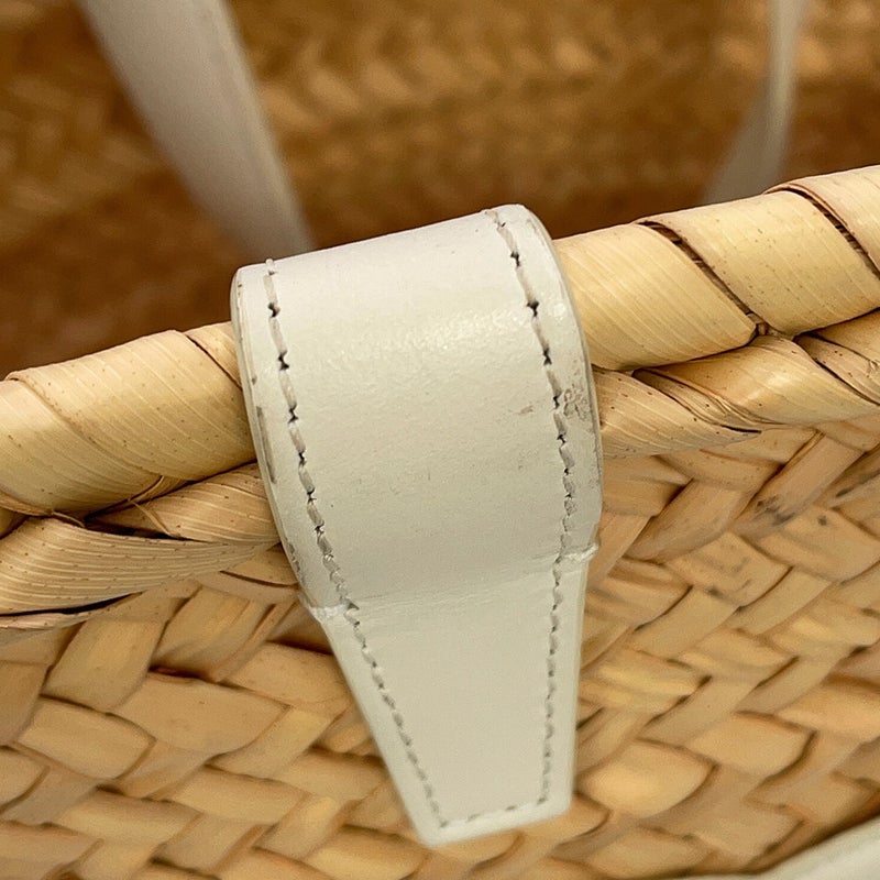 セリーヌ ハンドバッグ トリオンフ クラシック パニエ ラフィア レザー CELINE 2way かごバッグ 白