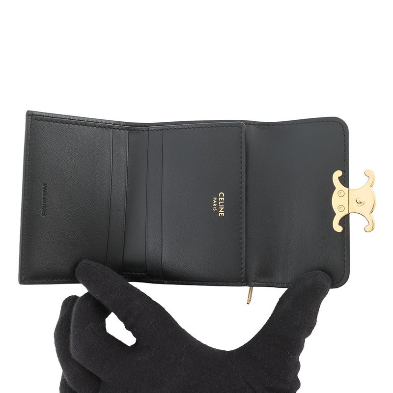 セリーヌ 三つ折り財布 トリオンフ コイン入れ付き コンパクトウォレット 10I653 CELINE 黒