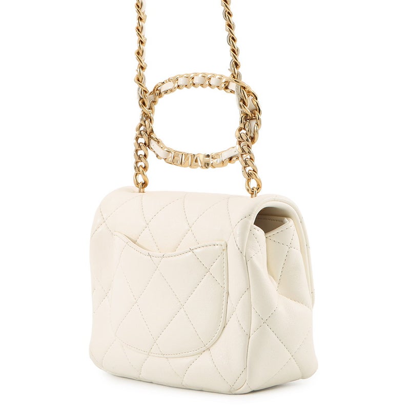 シャネル チェーンショルダーバッグ マトラッセ ココマーク カーフレザー AS3450 白