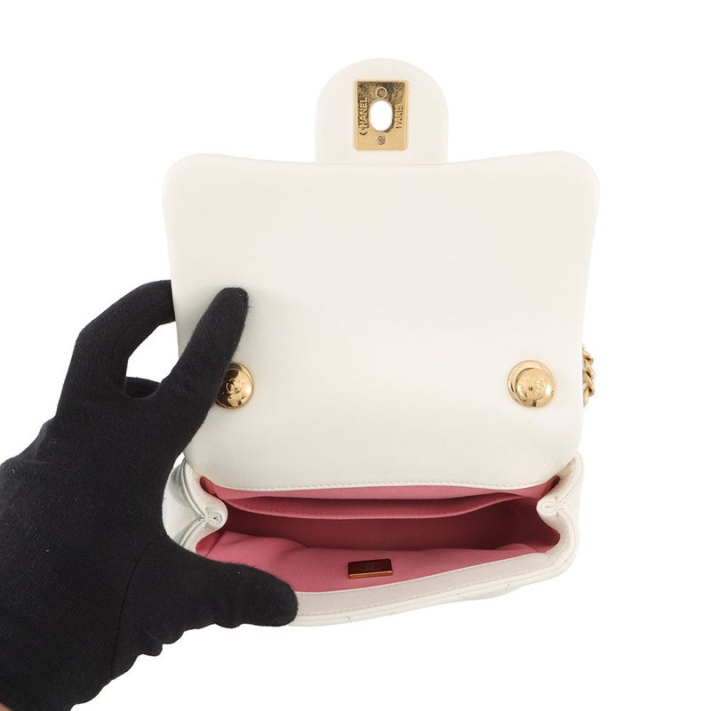 シャネル チェーンショルダーバッグ マトラッセ ココマーク カーフレザー AS3450 白