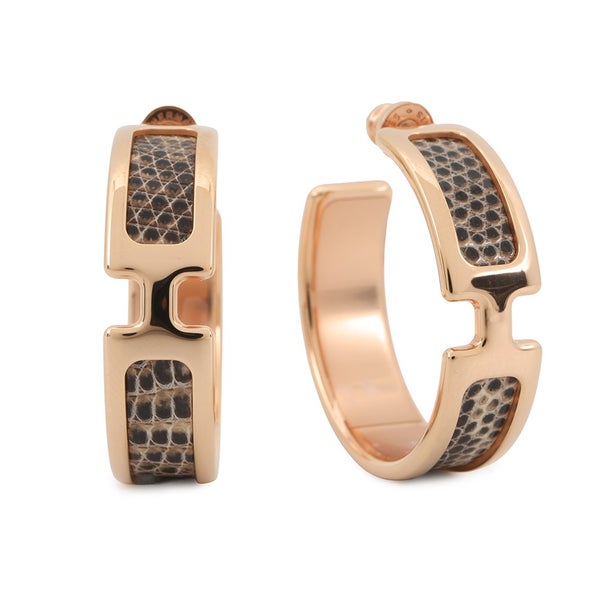 エルメス ピアス オランプ オンブレ/ピンクゴールド金具 リザードナチュラ HERMES アクセサリー