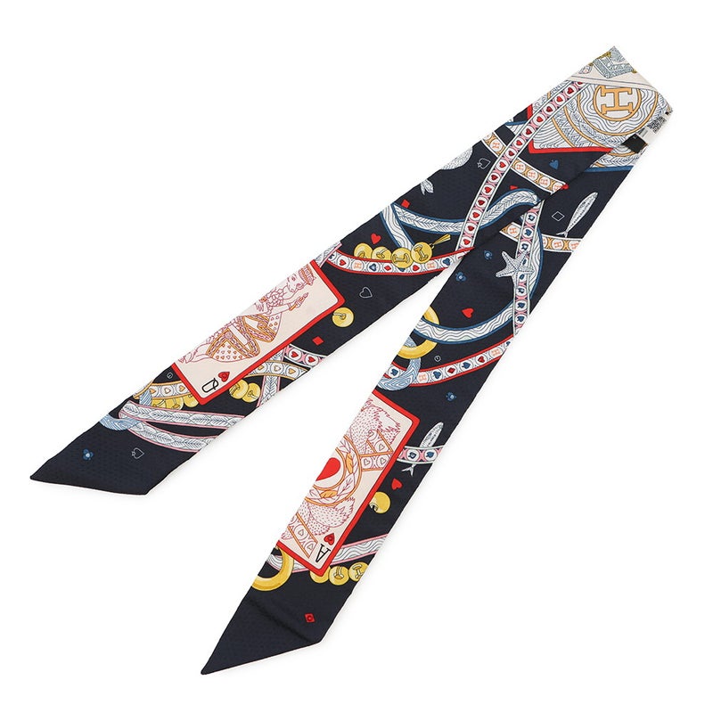 エルメス スカーフ ツイリー ビジュー・ピケ ハートのクイーン Dame de Coeur HERMES シルクツイル 2022年秋冬 黒