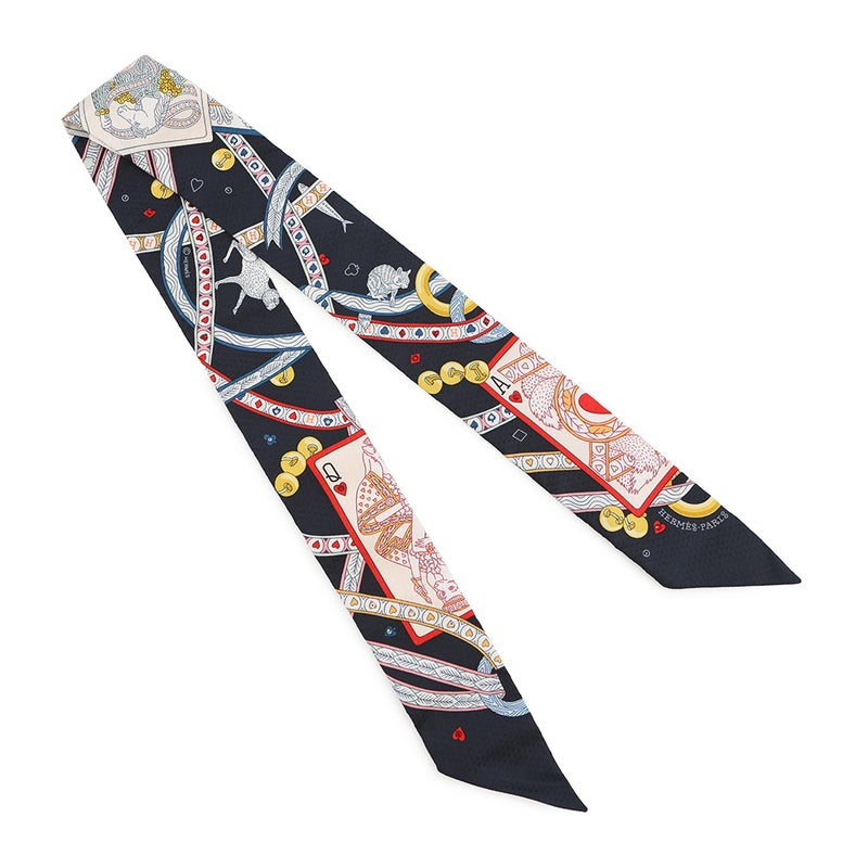 エルメス スカーフ ツイリー ビジュー・ピケ ハートのクイーン Dame de Coeur HERMES シルクツイル 2022年秋冬 黒