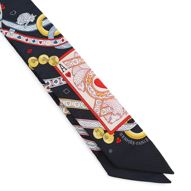 エルメス スカーフ ツイリー ビジュー・ピケ ハートのクイーン Dame de Coeur HERMES シルクツイル 2022年秋冬 黒