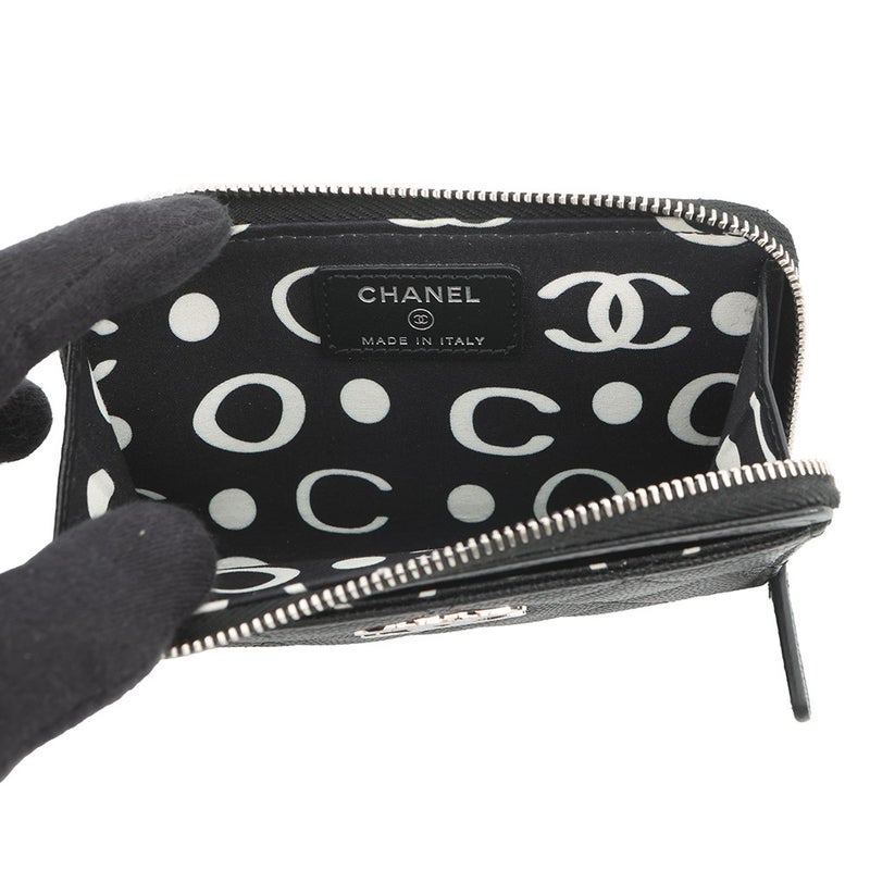 シャネル コインケース マトラッセ ココマーク キャビアスキン AP3836 フラグメント カードケース 黒