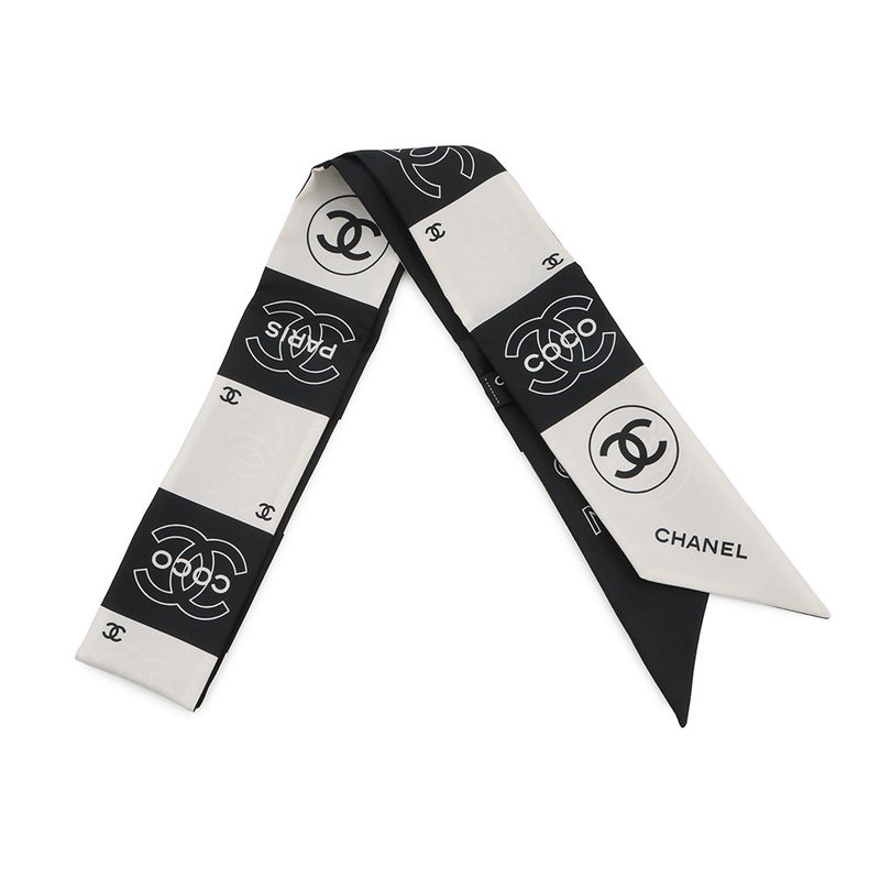 シャネル スカーフ ココマーク シルク CHANEL 白 黒