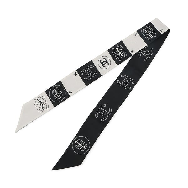 シャネル スカーフ ココマーク シルク CHANEL 白 黒