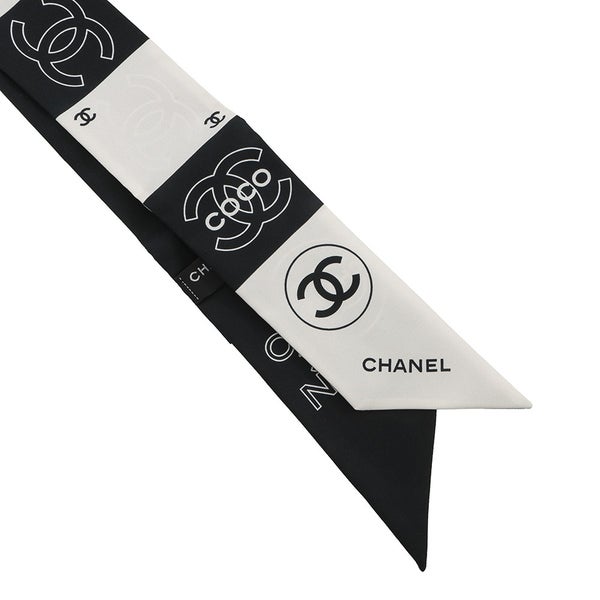 シャネル スカーフ ココマーク シルク CHANEL 白 黒