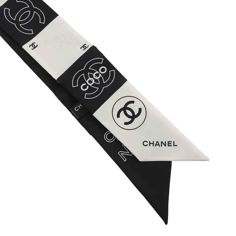 シャネル スカーフ ココマーク シルク CHANEL 白 黒