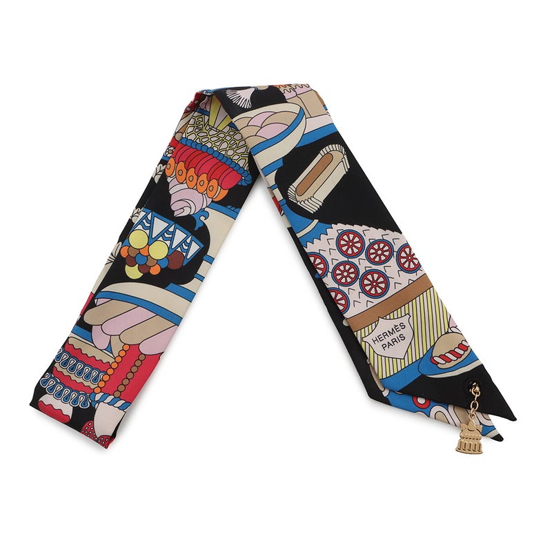 エルメス スカーフ ツイリー ラ パティスリー フランセーズ チャーム HERMES シルク 2023秋冬 ツイリー創立20周年 黒