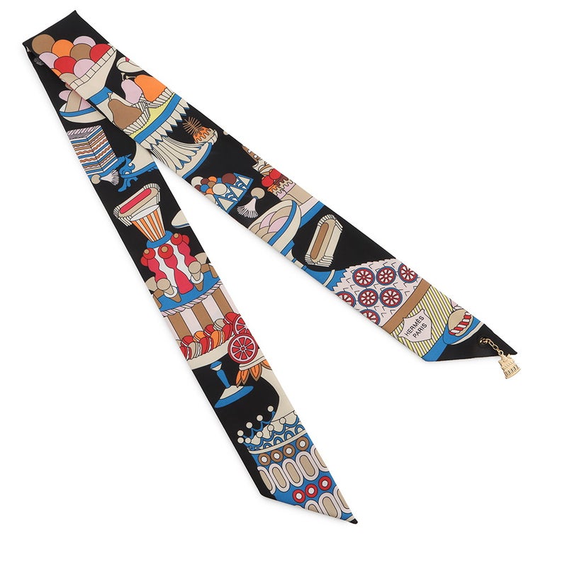 エルメス スカーフ ツイリー ラ パティスリー フランセーズ チャーム HERMES シルク 2023秋冬 ツイリー創立20周年 黒