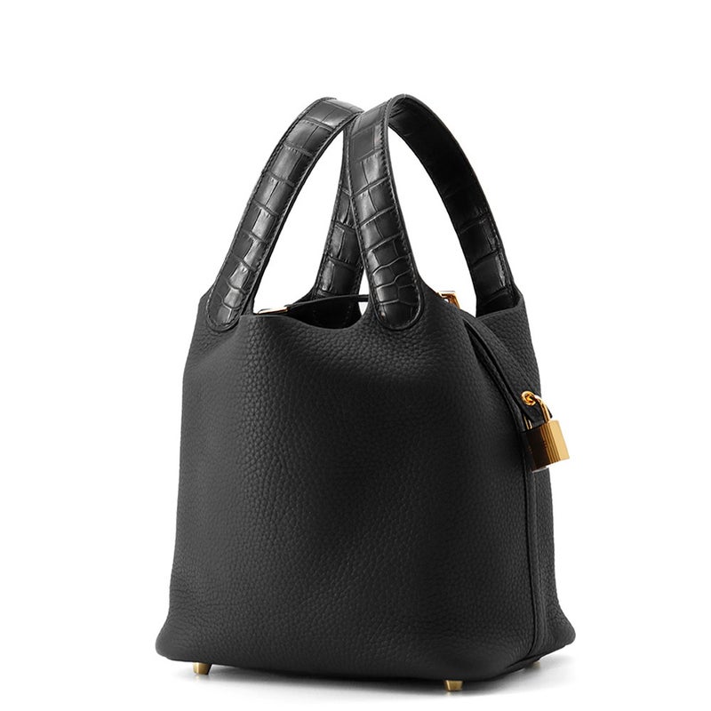 エルメス ハンドバッグ ピコタンロックPM タッチ ブラック/ゴールド金具 トリヨンクレマンス/アリゲーターマット Y刻印 黒