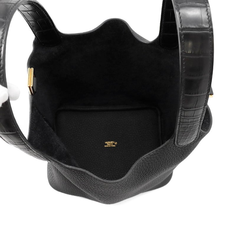 エルメス ハンドバッグ ピコタンロックPM タッチ ブラック/ゴールド金具 トリヨンクレマンス/アリゲーターマット Y刻印 黒